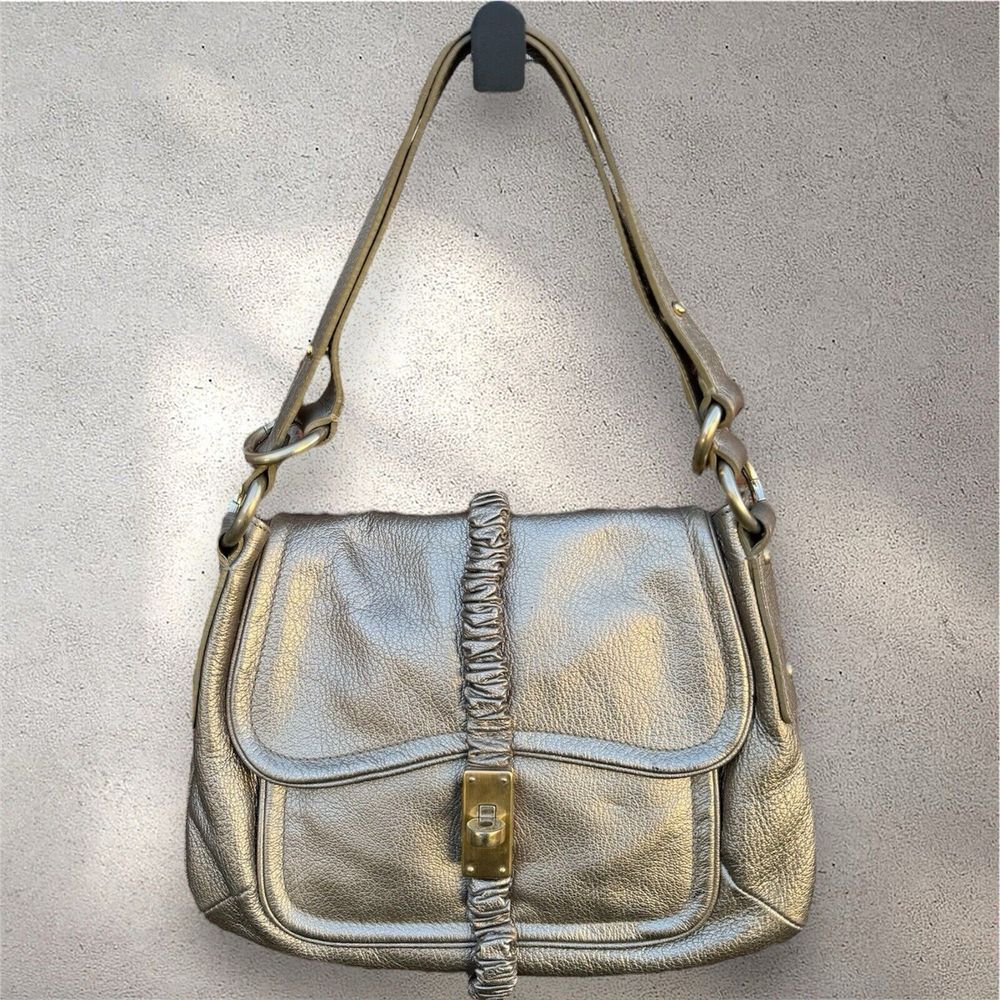 Armani Emporio Leather Adjustable‎ Strap Shoulder Satchel Bag Silver Turn Lock